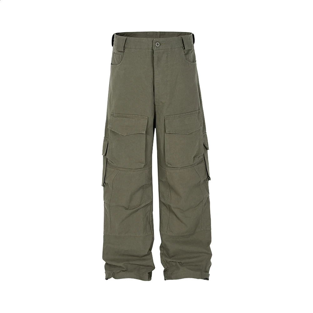 High street solid color multi pocket mens and womens cargo pants straight Hombre Overalls luggage retro Trouser 240905