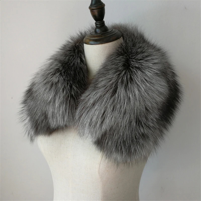 Winter 100% natural silver fox fur square collar womens red fox fur short scarf thick warm detachable muffler shawl 240906
