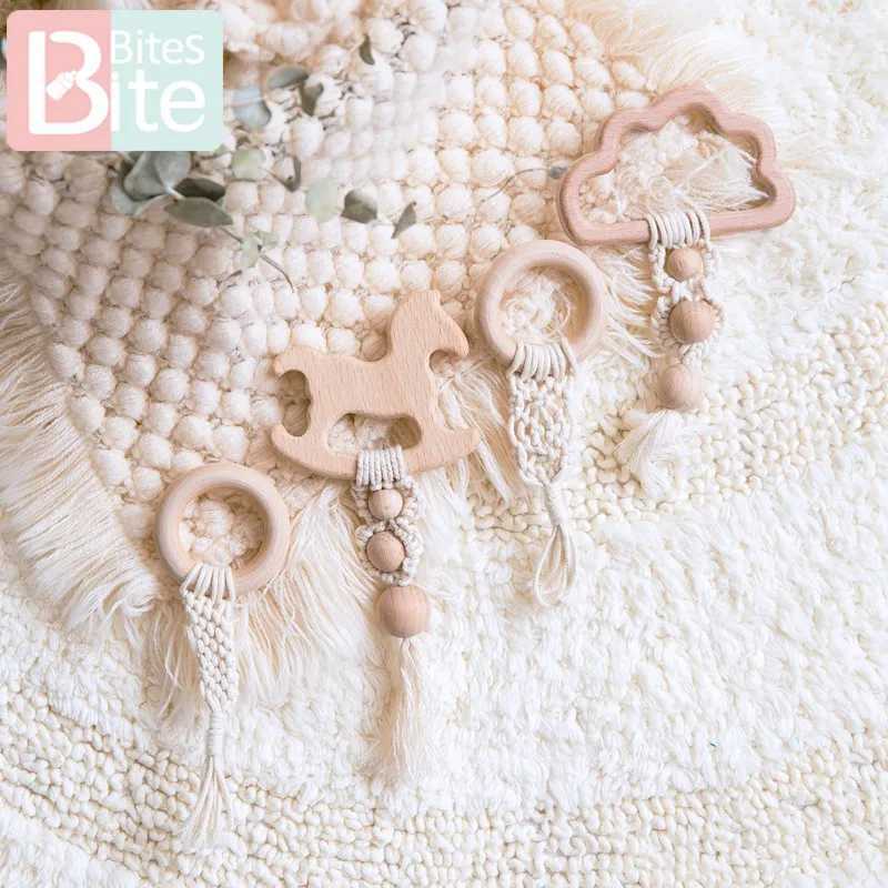 Bite Bites 1Pc Baby Tooth Hanging Toy Wooden Rattlesnake Toy Childrens Cart Pendant Baby Bed Bell Rattlesnake Baby Bed W240815