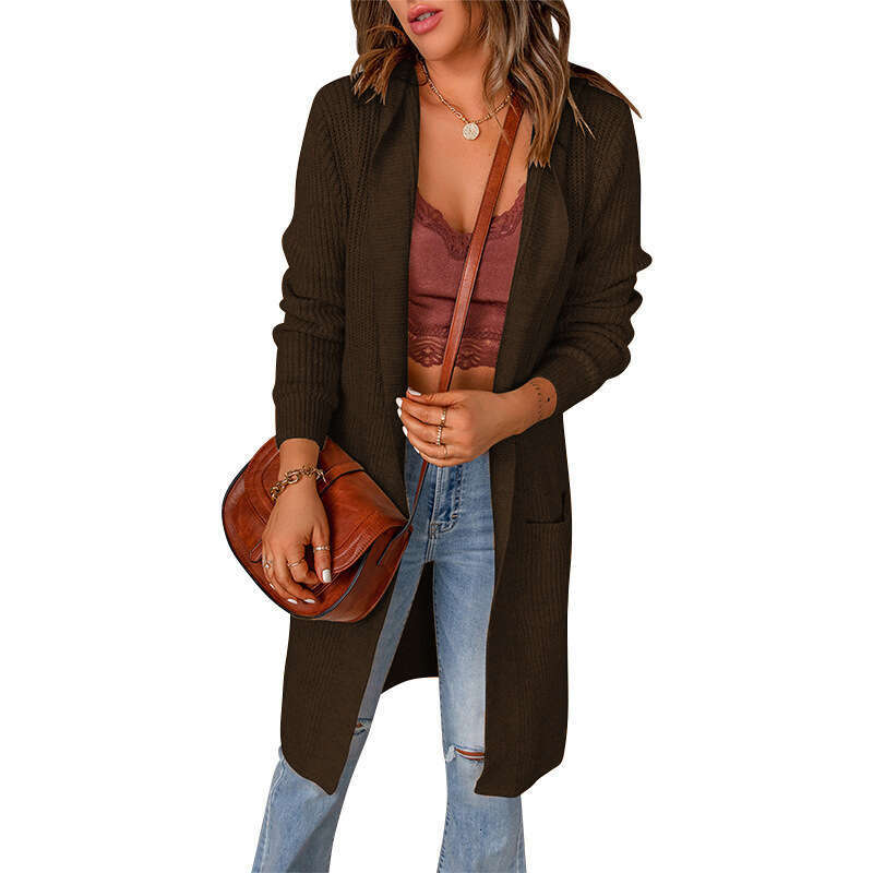 2024 Fashion Autumn/Winter New Solid Color Hoodie Women's Medium/Long Long Sleeve Sweater