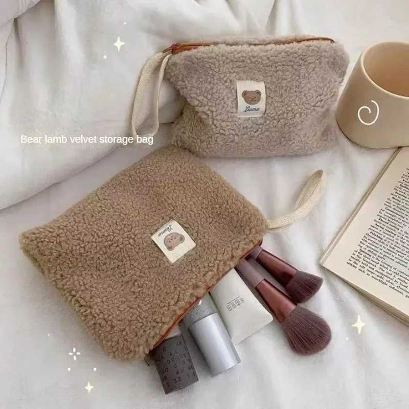 Large Capacity Cute Plush Travel Cosmetics lipstick Storage Bag Womens Makeup Kit Handbag Organizer Wallet Pencil Case Bag W240905