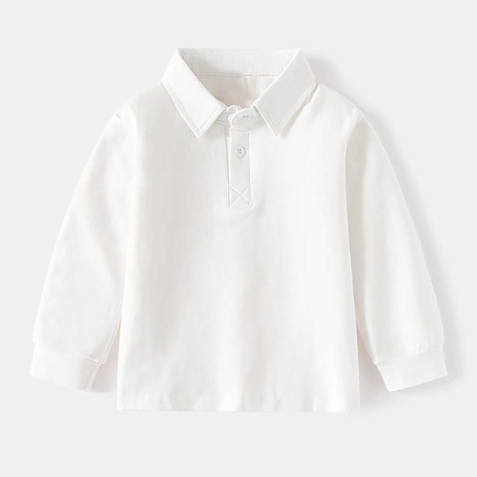 White Long Sleeve POLO Shirt For Boys Girls Lapel Design Suitable For Middle Big Kids School Uniform Clothes 2-7 Yrs 2024 Y240906