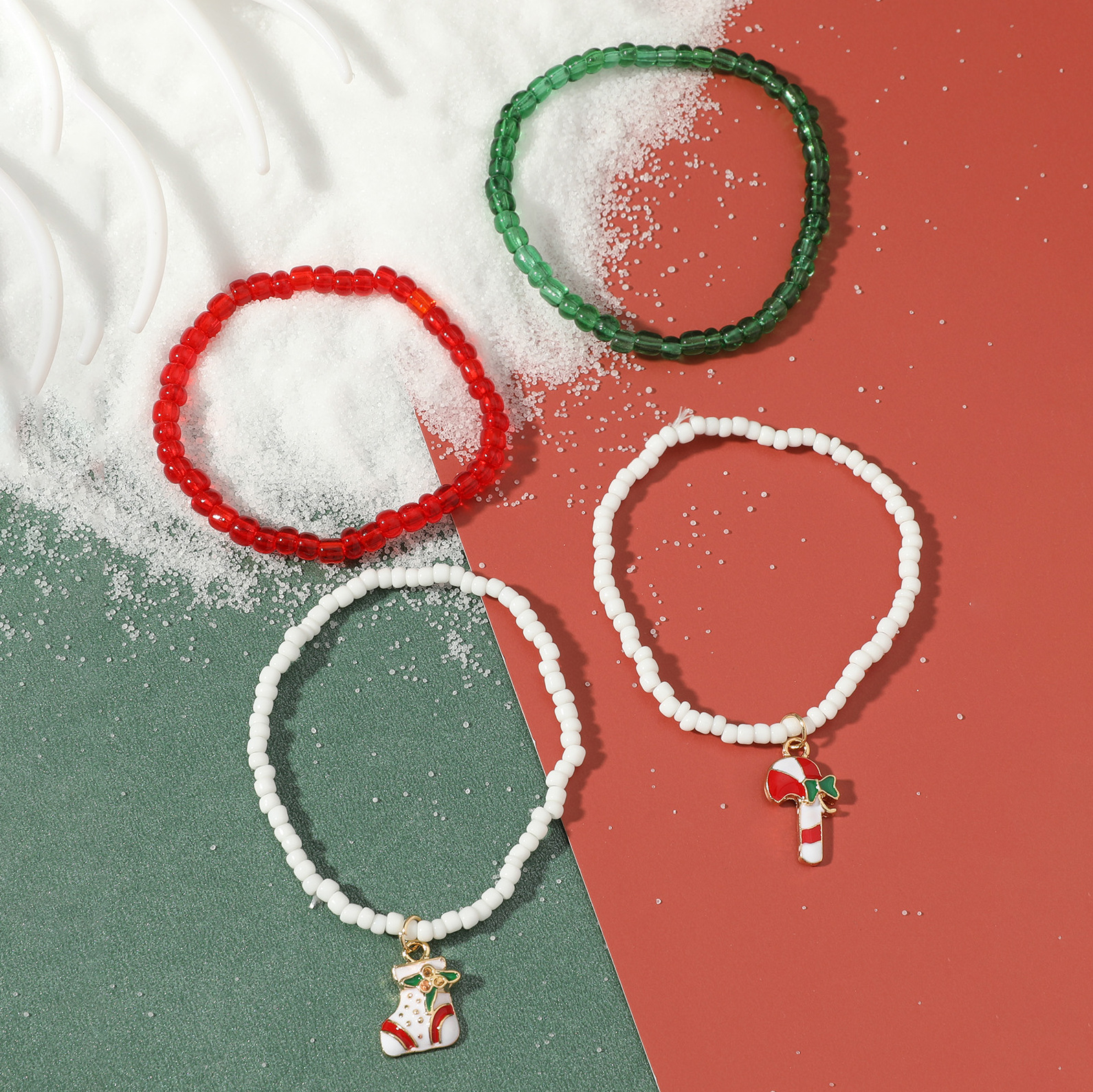 Handmade Colorful Christmas Beaded Bracelet Set - Ornamental Gift for Festivals