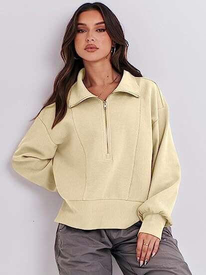 2024 Autumn New Women's Loose Zipper Collar Long sleeved Sweater Top