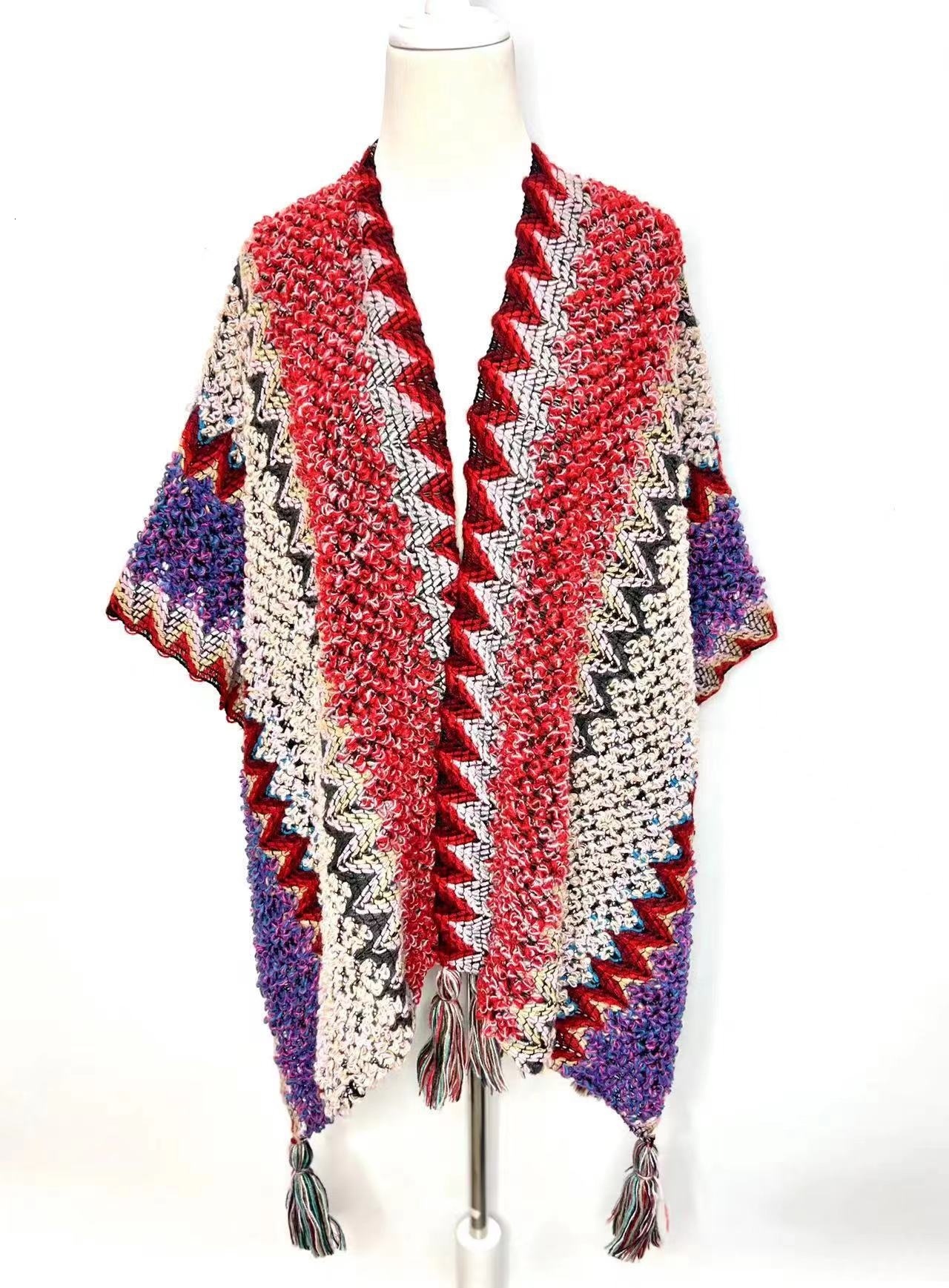 Woolen shawl, Xu Hongdou, same style Bohemian multi-color patchwork outer cloak, travel warm jacket