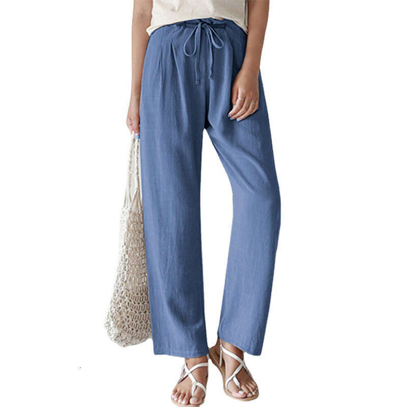 2024 Spring and Summer New Loose Casual Women's Solid Color Elastic Waist Strap Straight Pants
