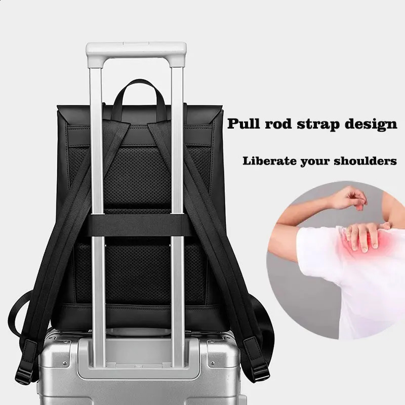 Mens fashion backpack simple business travel texture large capacity flip cover lightweight and fashionable 240906