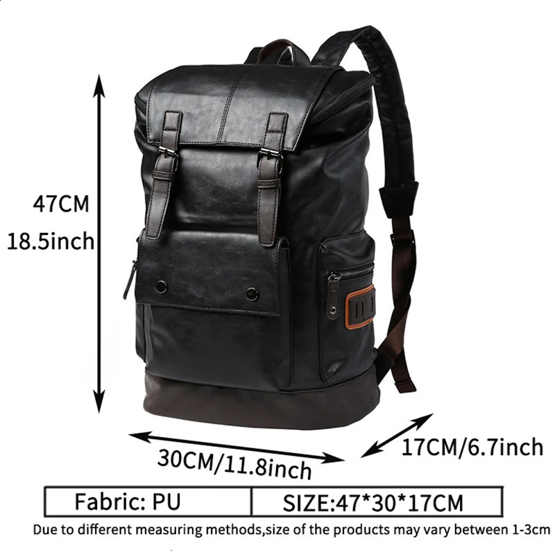 Men Pu Leather Backpack Mens Large Antitheft Travel Backpack Laptop Bag Black Bagpack School Male Business Shoulder Bag 240902