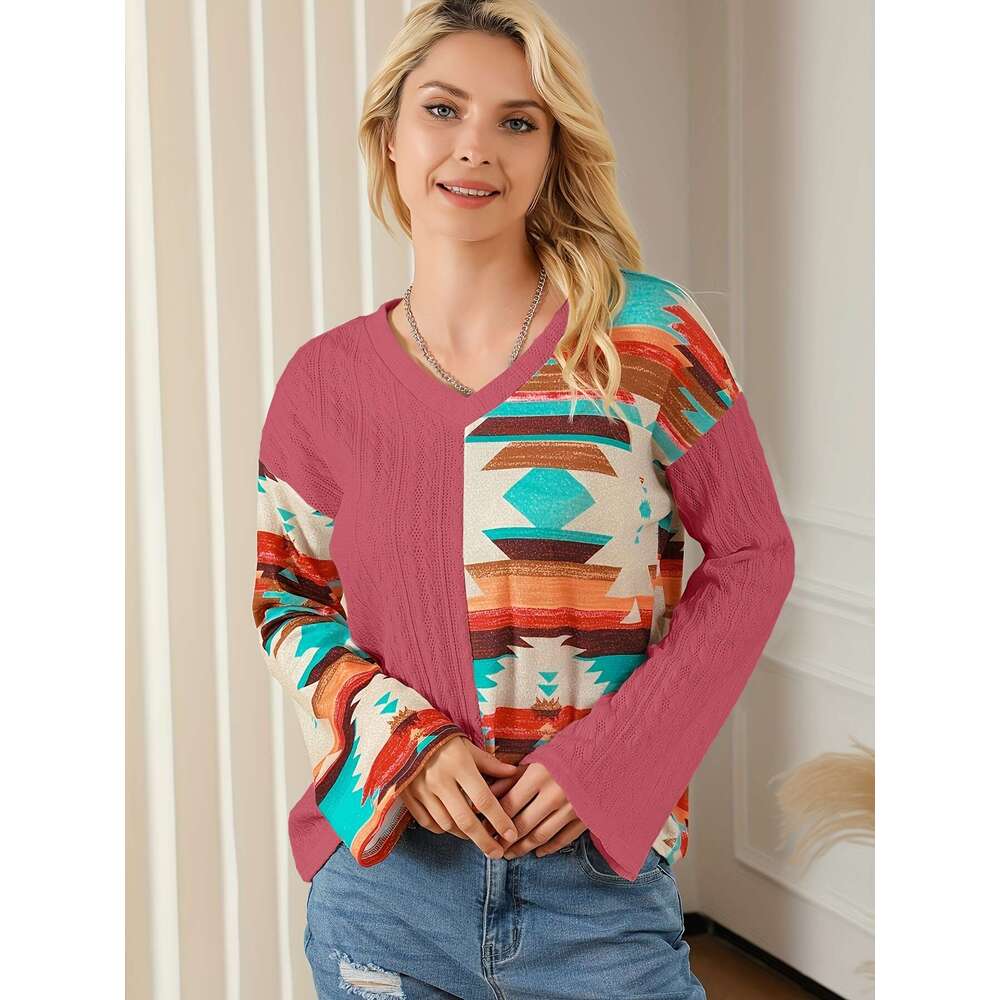 2024 Autumn/Winter New Knitted Hoodie Women's Personalized Splicing Printed Sweater Long Sleeve Women