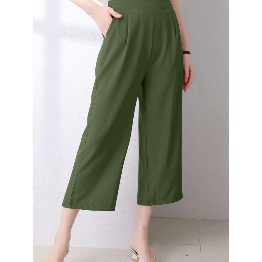 2024 Spring/Summer/Autumn Elastic Wide Leg Women's High Waist Drop Nine Cent Thin Straight Casual Pants