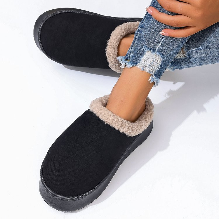 Pure wool thick soled snow boots female hair winter thickened cotton shoes warm new suede bag shoes