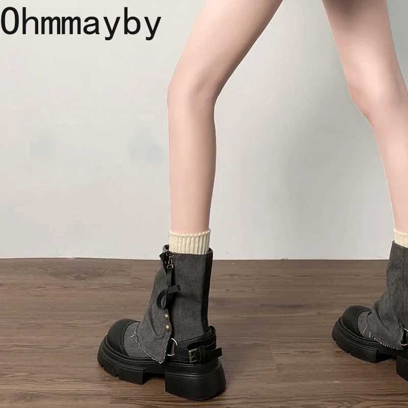Designer Womens Short and Fat Denim Short Boots Fashion Platform High Heels Boots Womens Comfortable Shoes CL240906