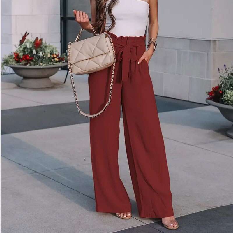 Women's new spring and summer loose solid color lace up casual pants for children