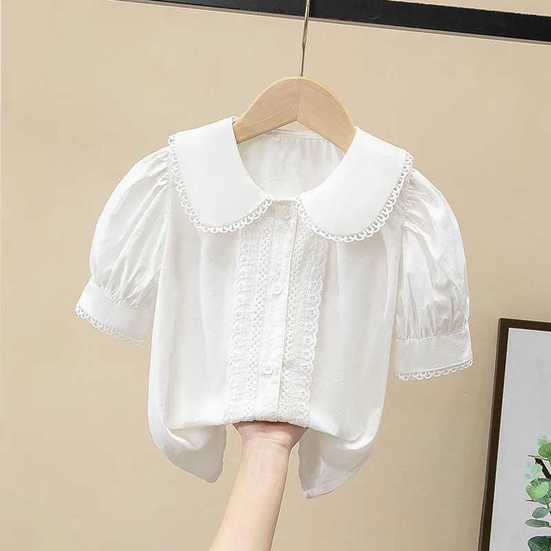 Baby Girls Clothing Toddler Shirt Sweet Lapel short Sleeve Shirt Spring Girls Blouses Solid Color Cotton Tops 2-12 Years Y240906
