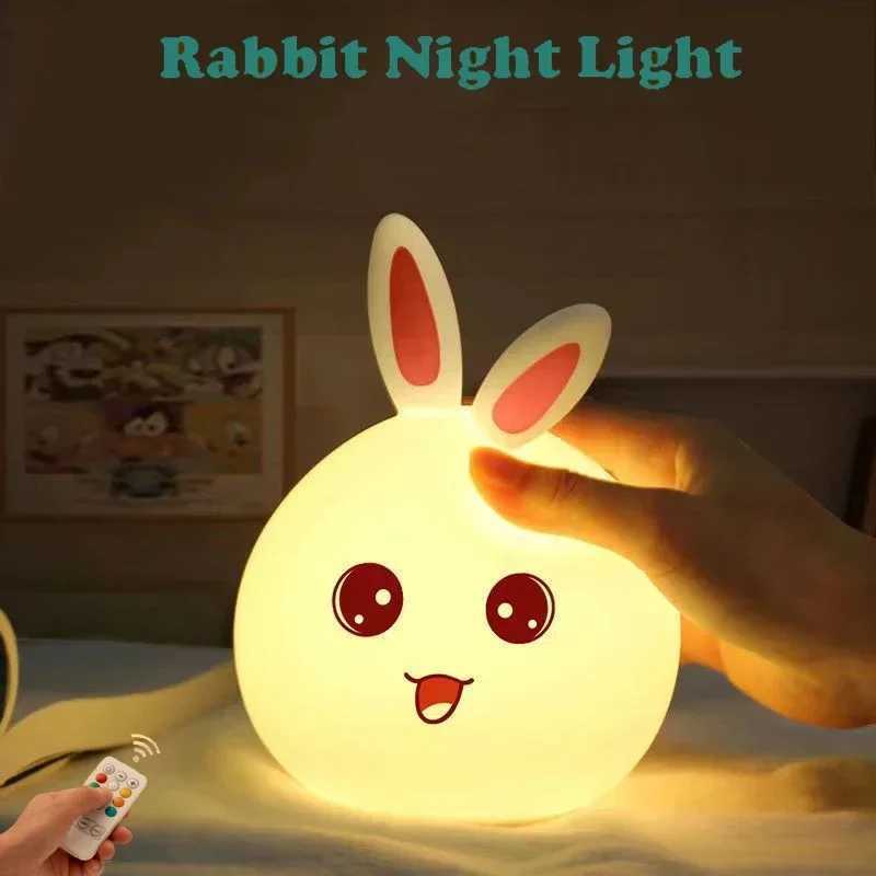 Soft silicone night light cute rabbit light touch sensor color bedroom cartoon decoration childrens bedside lamp W240816