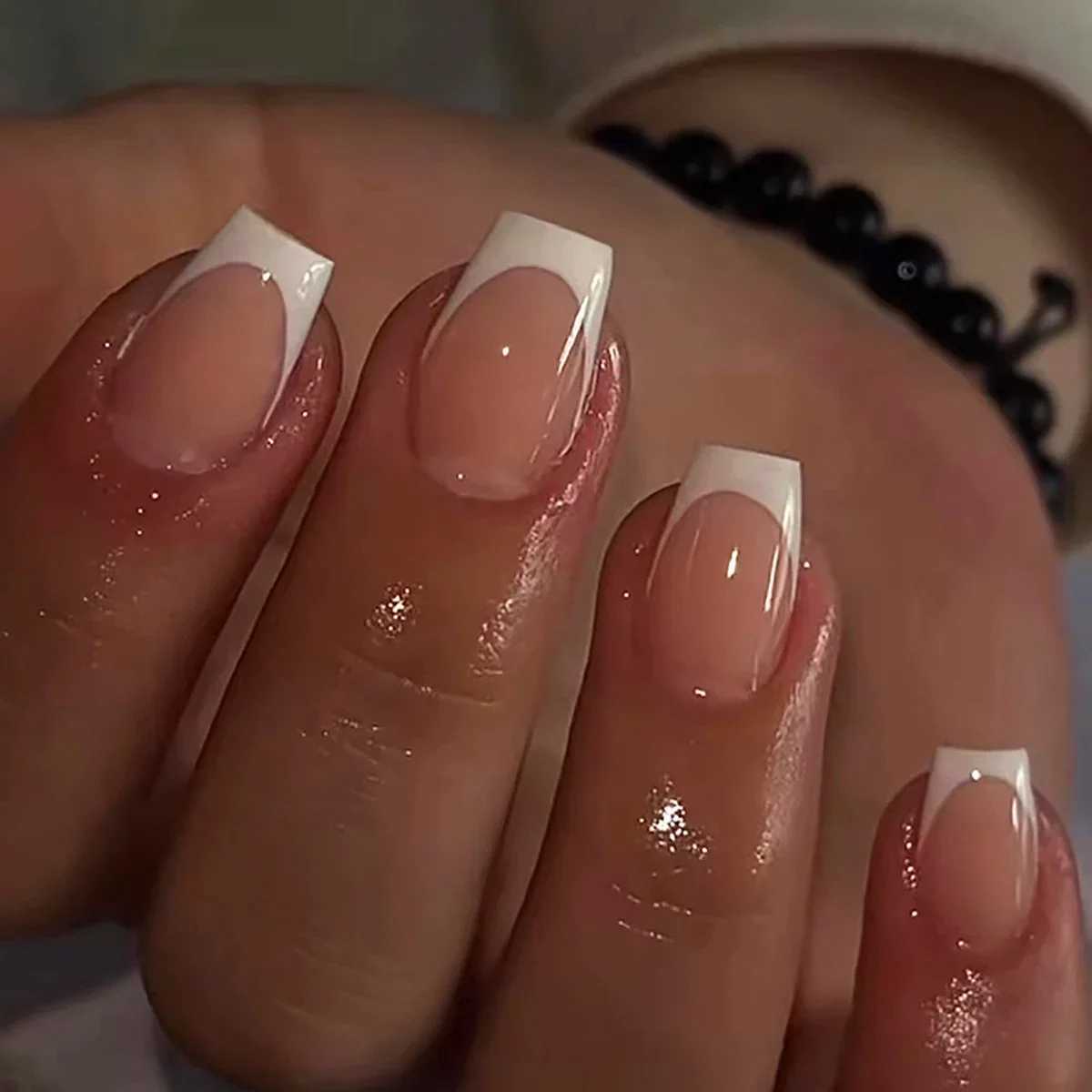 Fashion Trend Women 24 pieces/set Short Ballet Pink French White Border Full Coverage Wearable Fake Nail Press W240905