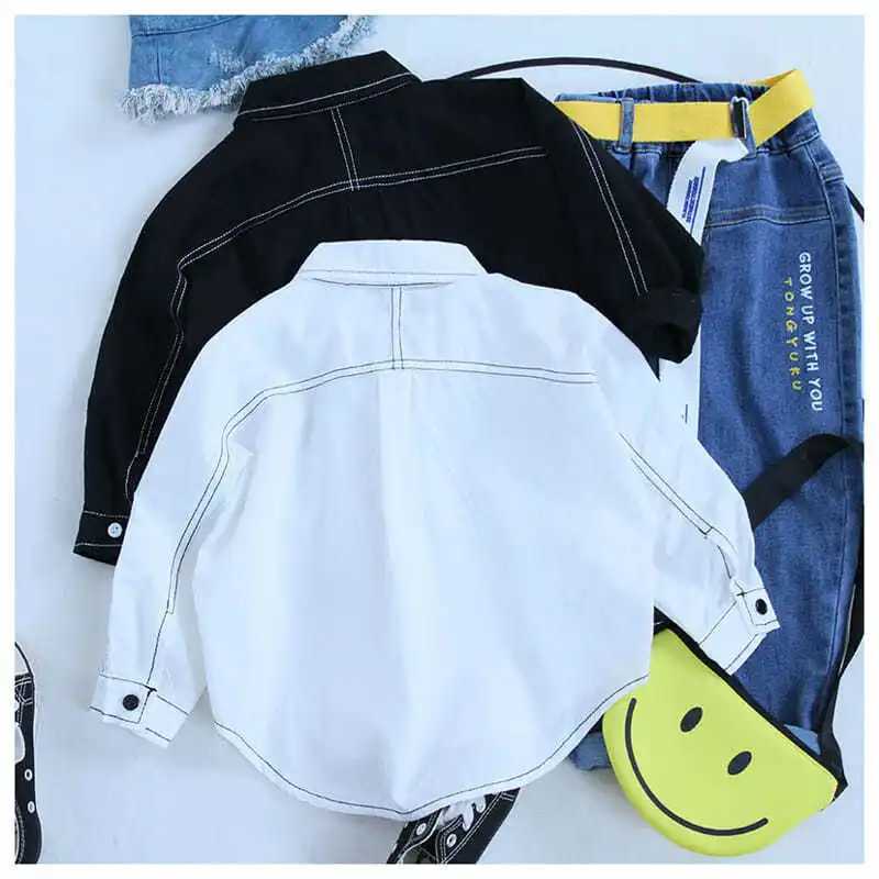 Boys Shirt Childrens Wear New Coat In Autumn 2021 Solid Cotton Loose Foreign Style All-match Korean Turn-down Collar Shirt Y240906
