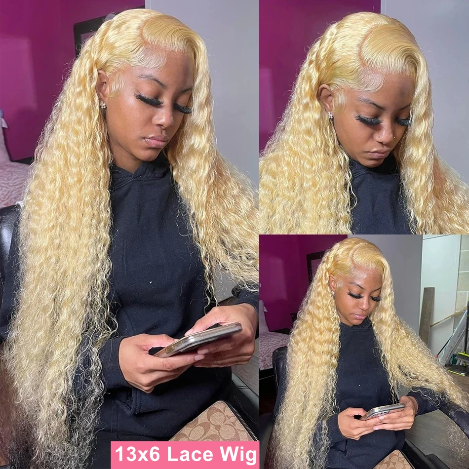 Front lace wig European and American synthetic wig light blonde small roll free part fluffy long curly hair role play