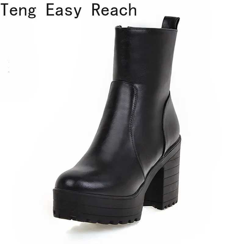 2023 Womens Ankle Boots Square High Heel Lace Round Head Womens Platform Black and White Womens Motorcycle Boots Size 34-43 CL240906