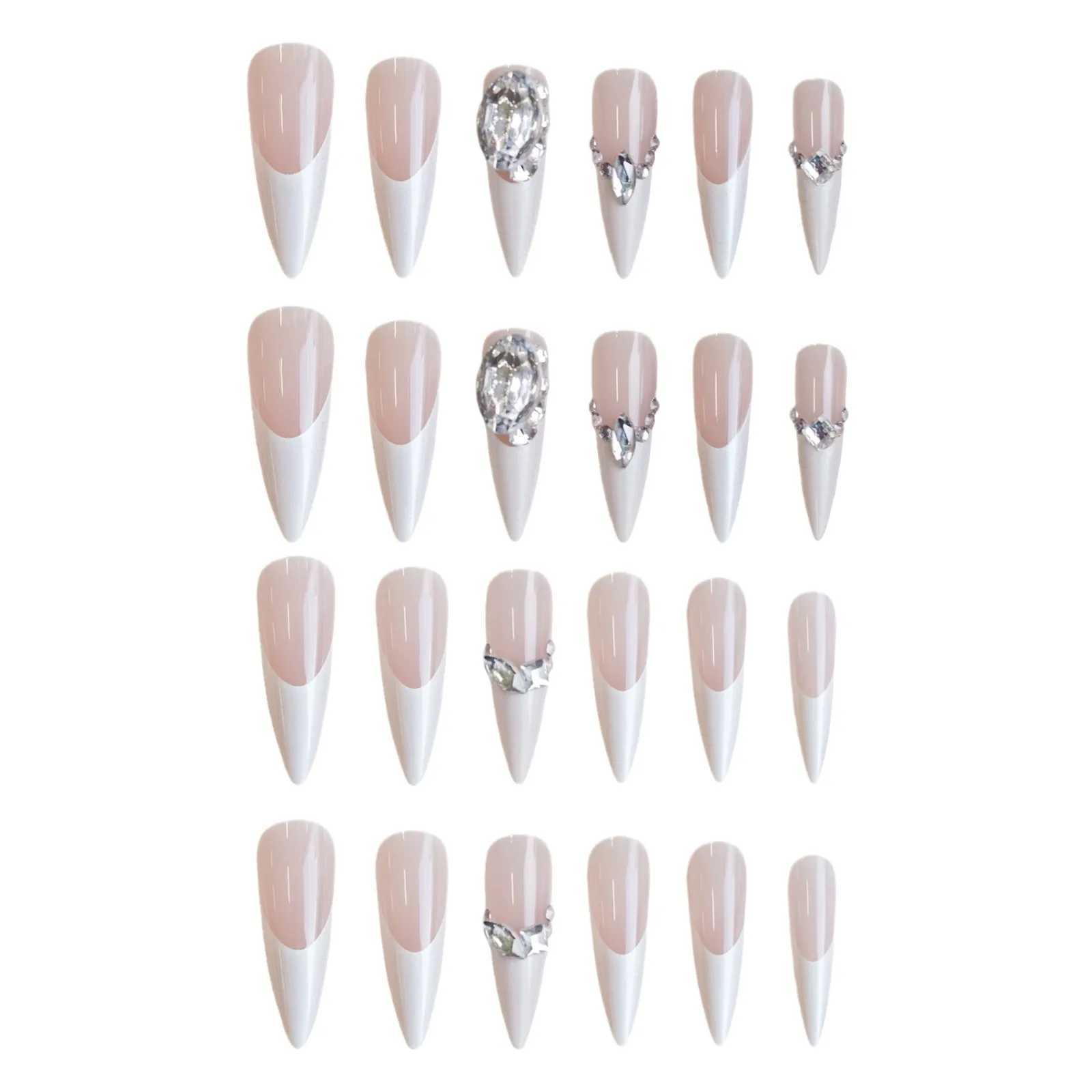 Silk stake drill fake nail elegant pearl wearing nail film nail patch 24 pieces nail patch W240905