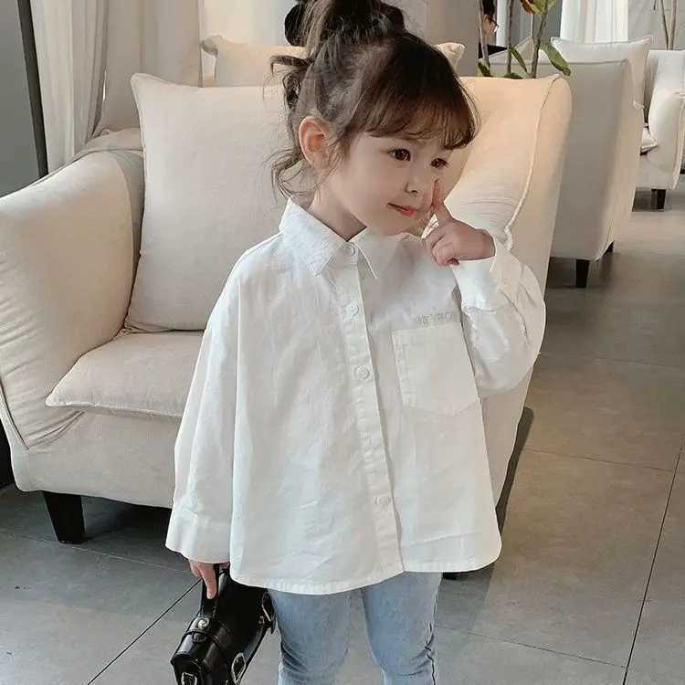 Spring and Autumn Girls Long Sleeve Shirt Baby Childrens Personality Korean Irregular Trendy White Shirt Y240906