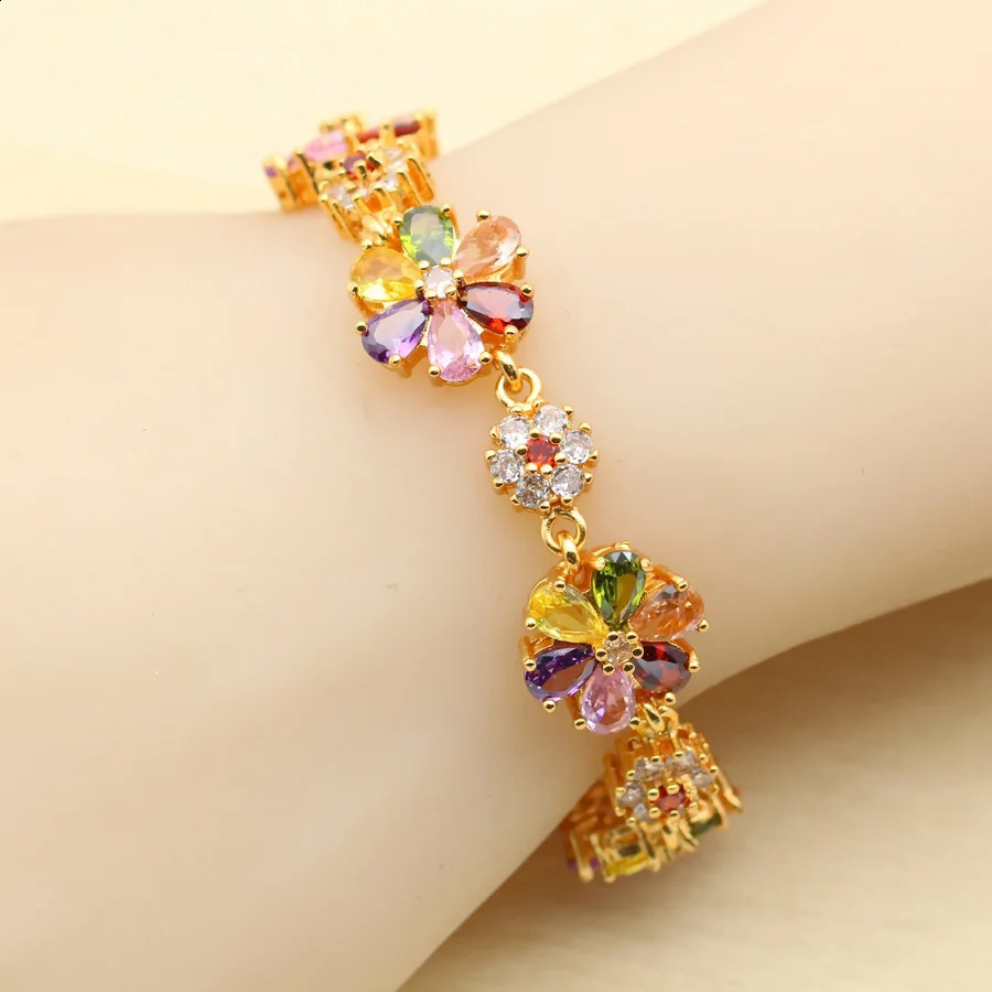 Square multi-color zirconia gold-plated jewelry set suitable for womens earrings necklaces rings birthday gifts 240906