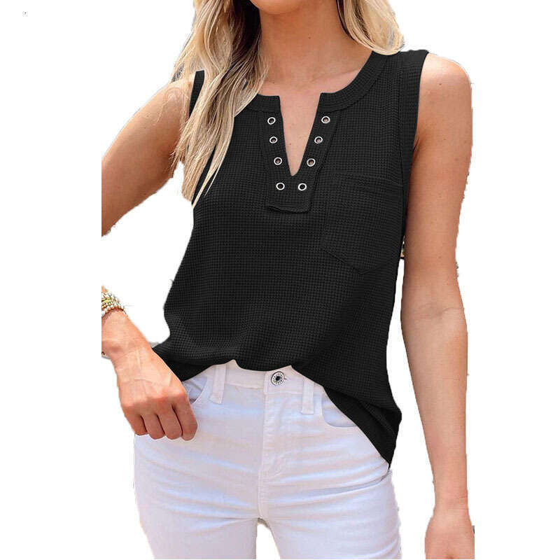 2024 Summer Casual Strap New Solid Color V-neck Loose Bottom Women's Small Tank Top