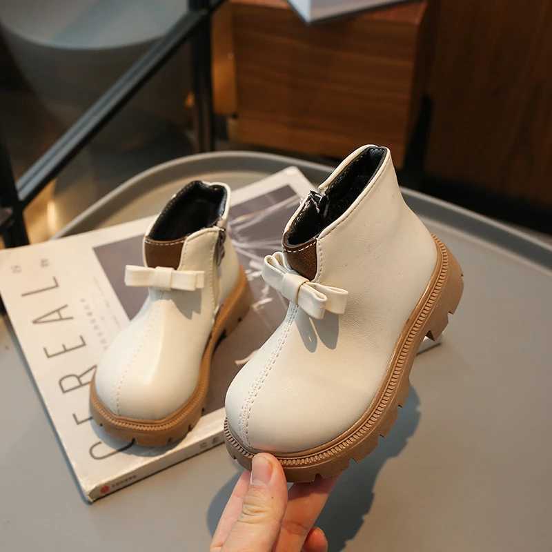 New Girls Ankle Boots Winter Shoes for Kids Princess Leather Shoes Child Bowtie Plush Warm Snow M240906