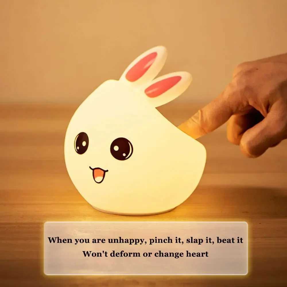 Soft silicone night light cute rabbit light touch sensor color bedroom cartoon decoration childrens bedside lamp W240816