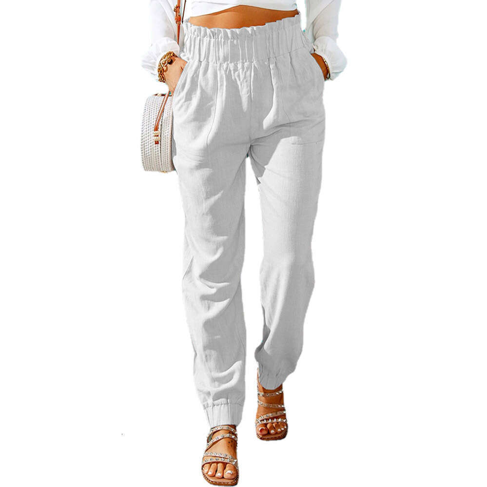 2024 Women's Spring New Ruffle Edge Elastic Belt High Waist Pants