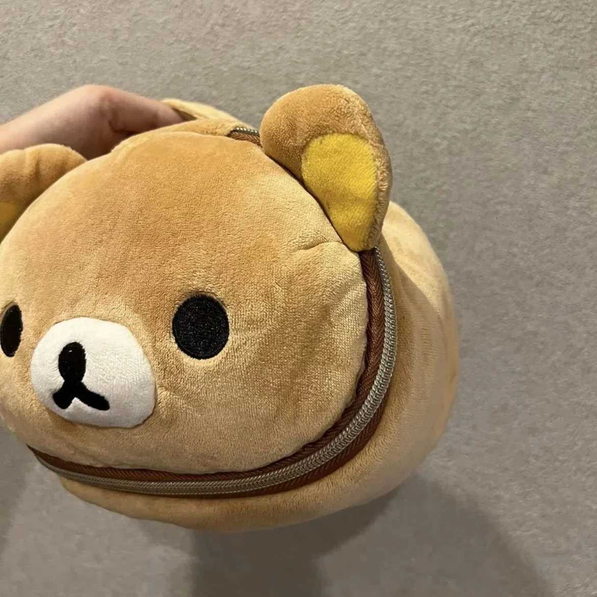 New Kawaii Cute Rilakkuma Face Bag Plush Oval Three way Makeup Bag Portable Storage Bag Cartoon Ins Girl Gift W240905