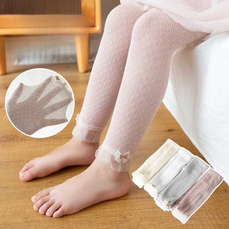 Childrens New Fashion Lace Bow Princess Foreign Girl Mesh Breathable Comfortable Summer Mosquito Repellent Leggings Y240906