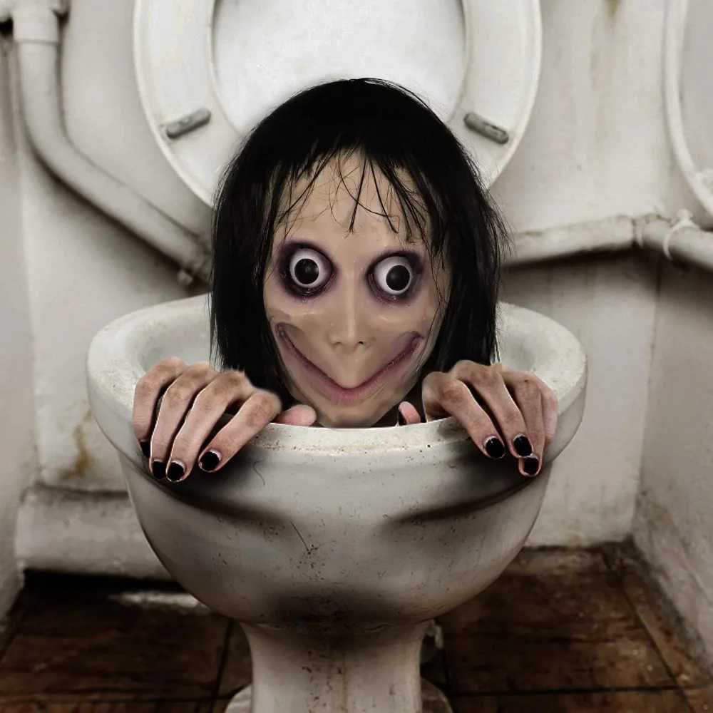 MOMO Mask for Adult Horror Devil Mask with Long Hair Scary Headgear Halloween Creepy Cosplay Party Female Face Covering PropsXJ240905