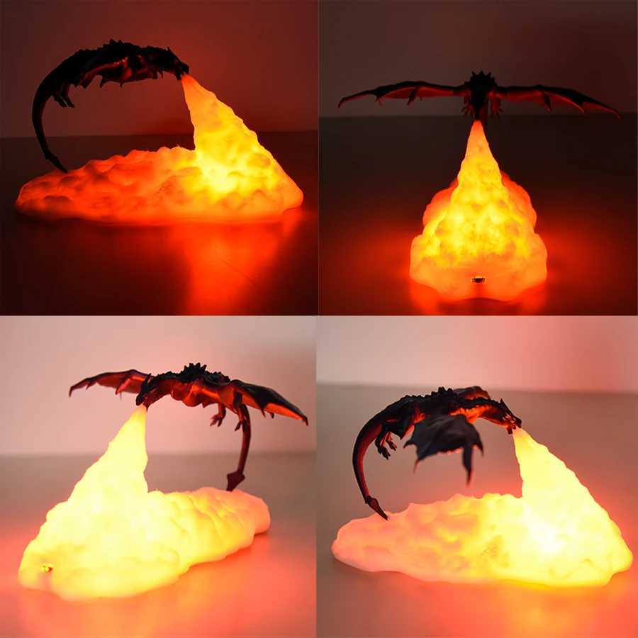 3D printed LED fire dragon ice dragon lamp room decoration rechargeable night light for holiday birthday gifts and home decoration W240816