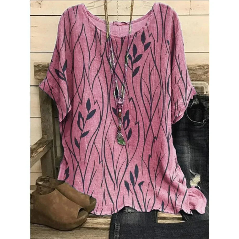 Oversized 1XL-8XL Top Designer Women's Casual Loose Leaf Printed T-shirt Women's Fashion Retro Shirt Unique Half Sleeve