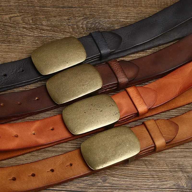 3.8CM pure denim mens belt high-quality luxury leather smooth brass buckle strap mens jeans design strap W240905