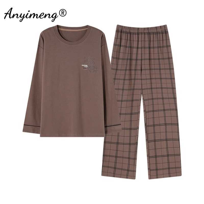 Autumn Winter L-3XL Leisure Men Pajamas Faux Cotton Fashion Round Collar Pajama Sets Long Sleeves Pijamas Gentleman Sleepwear Y240906