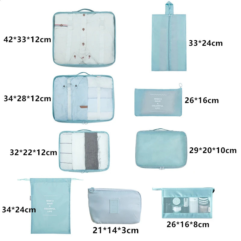 9piece travel organizer storage bag luggage packaging set digital clothing sole 240906