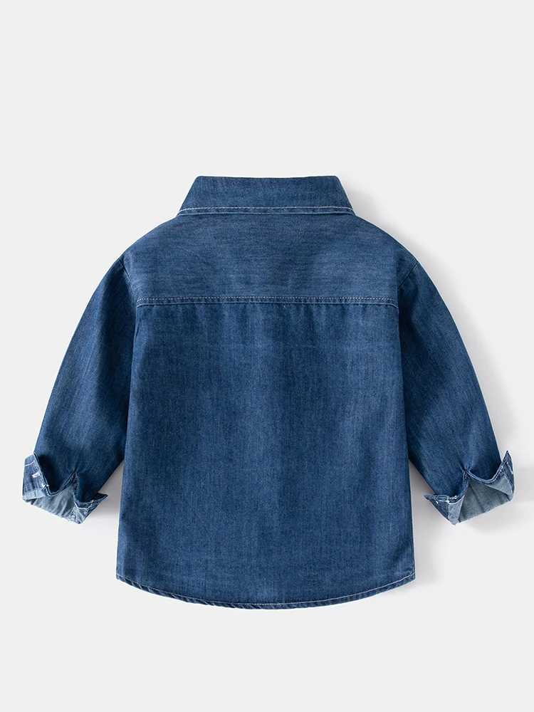 LJMOFA Childrens Blouse Boys 2024 Korean Fashion Denim Shirts Toddler Casual Academy Style Shirt Long Sleevet Cowboy Tops D427 Y240906