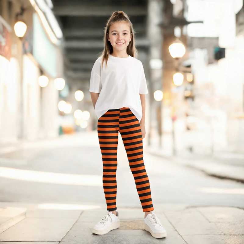 Children Girls Leggings Halloween Bottom Pants Toddler Baby Casual Trousers Kids Pumpkin Stripe Print Pants Elastic Tights 4-10Y Y240906