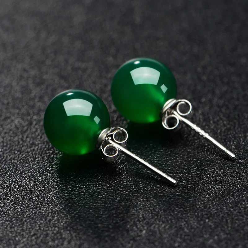 Womens Fashion Natural 8mm Green Solid Earrings Fashion Mom Birthday Gift W240803