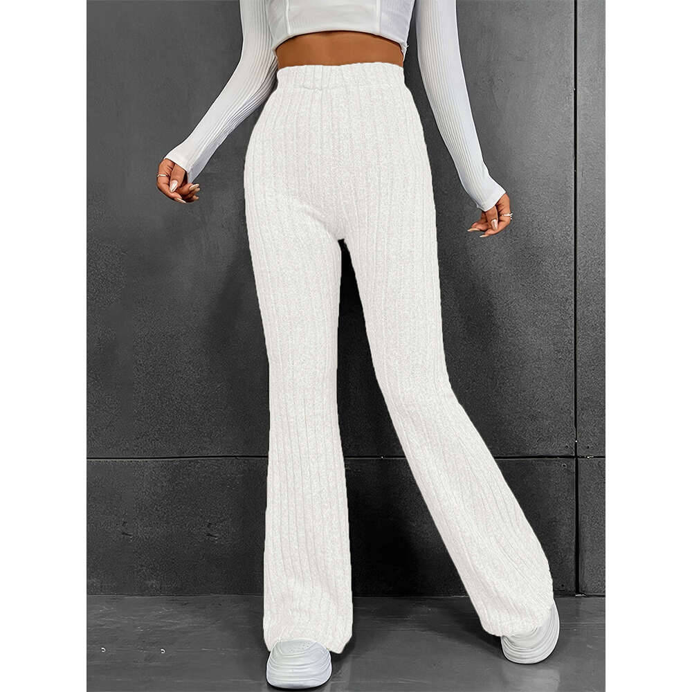 Fashionable casual solid color micro flared high waisted pants for women, slim fit slimming, 2024 autumn and winter new women's clothing