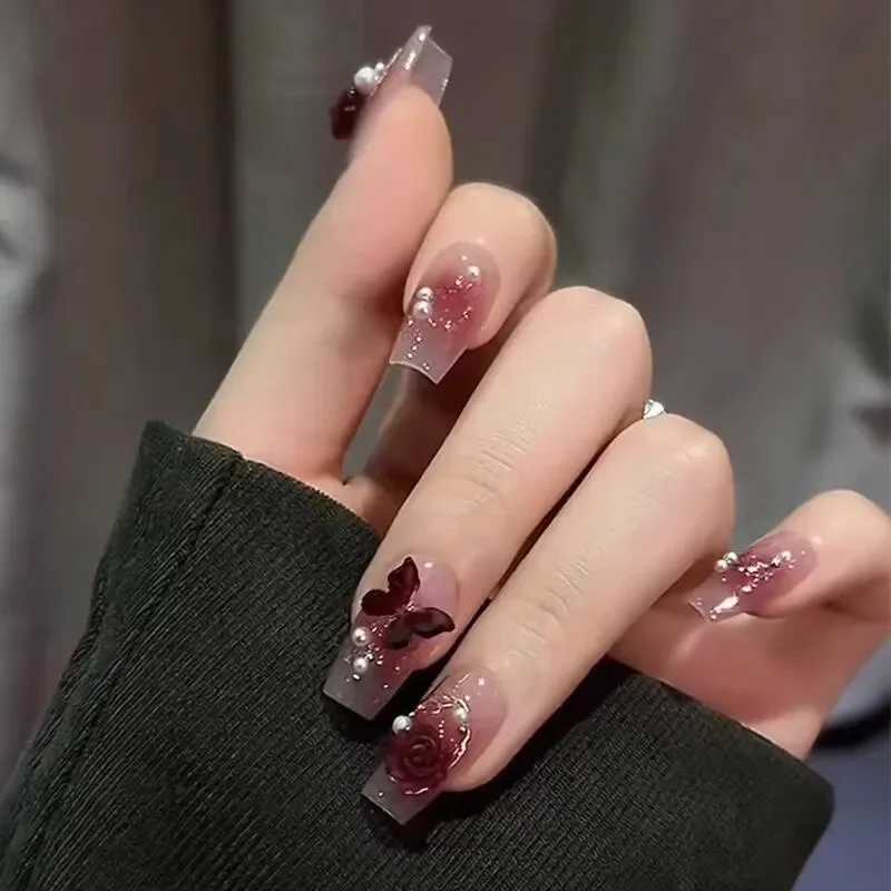 2024 New White Nail Patch Red Camellia Mid holiday Nail Patch W240905