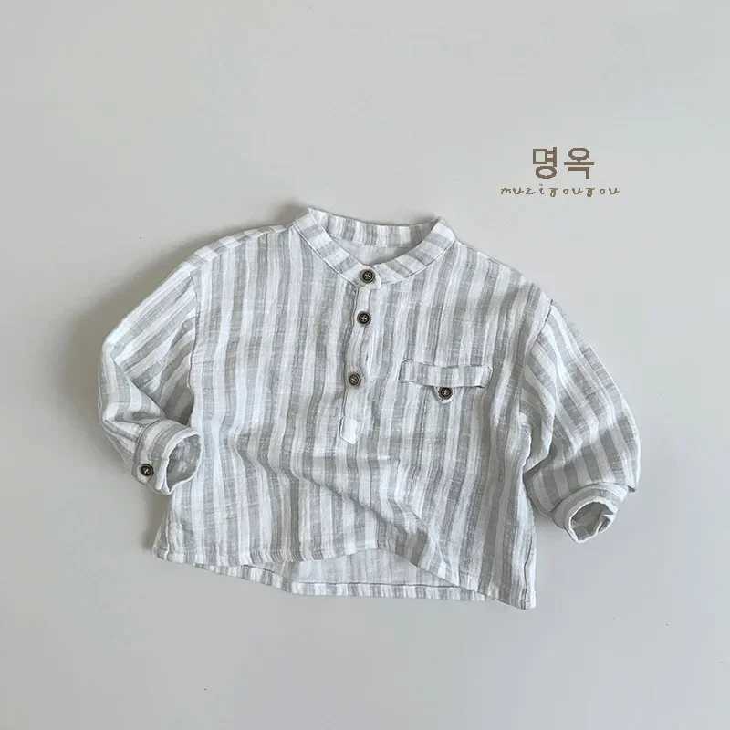 4086 Children Shirt Japanese Style 2024 Autumn New Simple Vertical Boys Shirt Casual 1-7Year Kids Blouse Tops Y240906