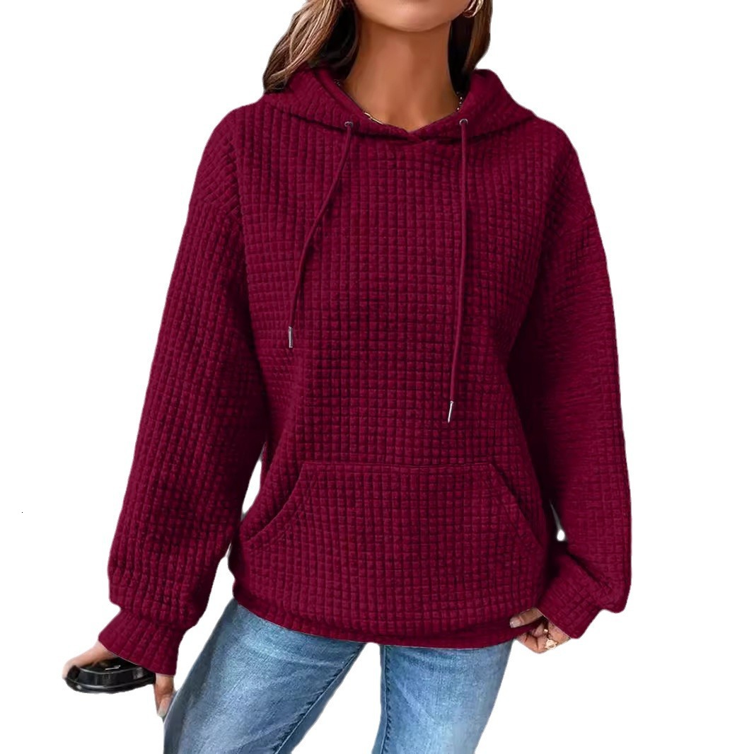 dongdumaoyi 2024 autumn and winter women's clothing new item small grid pocket long sleeved solid color top hoodie for women F0906#38