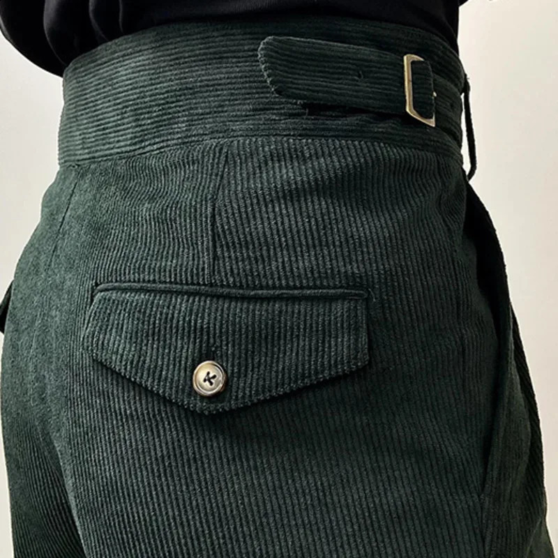 Office mens dress pants autumn Corduroy set casual British high waisted Pantalones Hombre 240905