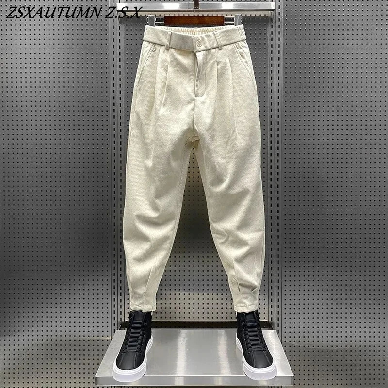 Autumn Winter Mens Solid Color Corduroy Casual Pants Fashion Haren Homme 240905