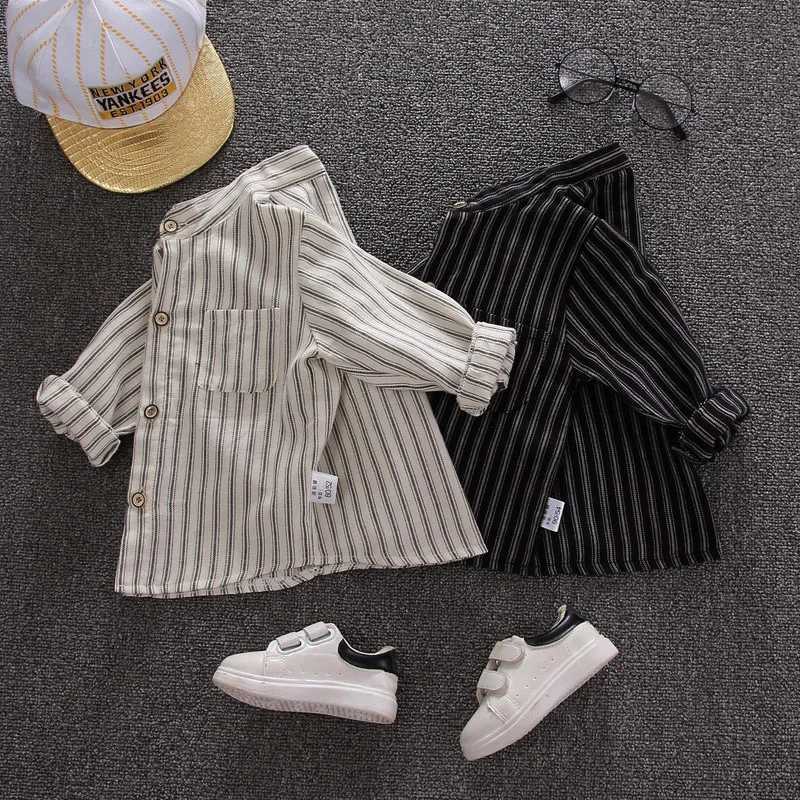 Children Clothing Boys Shirts 2024 New Style Baby Boy Shirts Spring and Autumn Tops Thin Vertical Strip Long Sleeve Shirts Tide Y240906