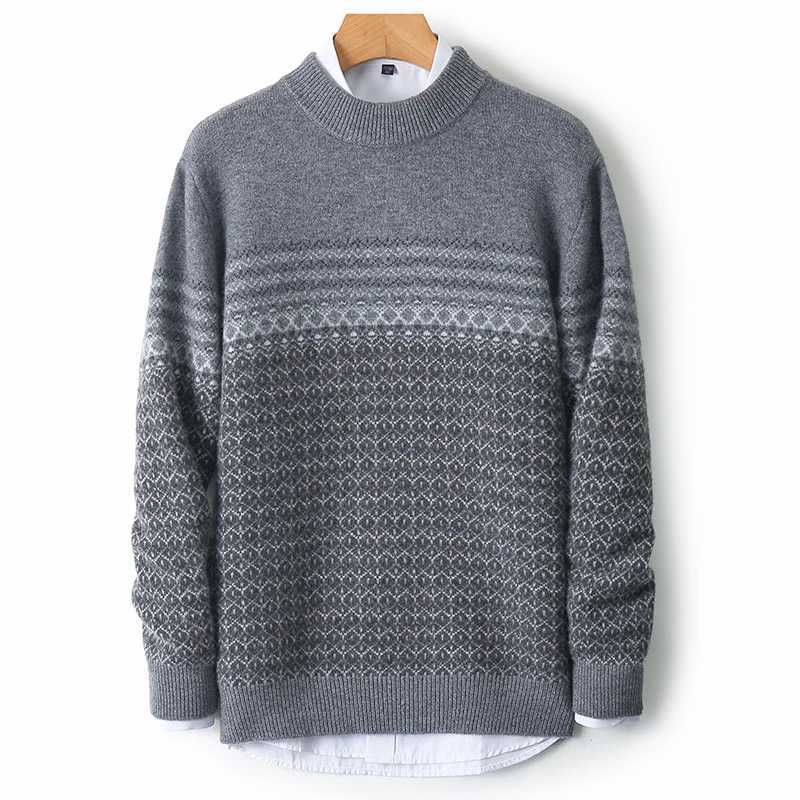 New 100% Sweater Color Matching Semi-Turtle Neck Mens Pullover Long-Sleeved Sweater Thickened Warm Sweater In Autumn And Winter Y240906