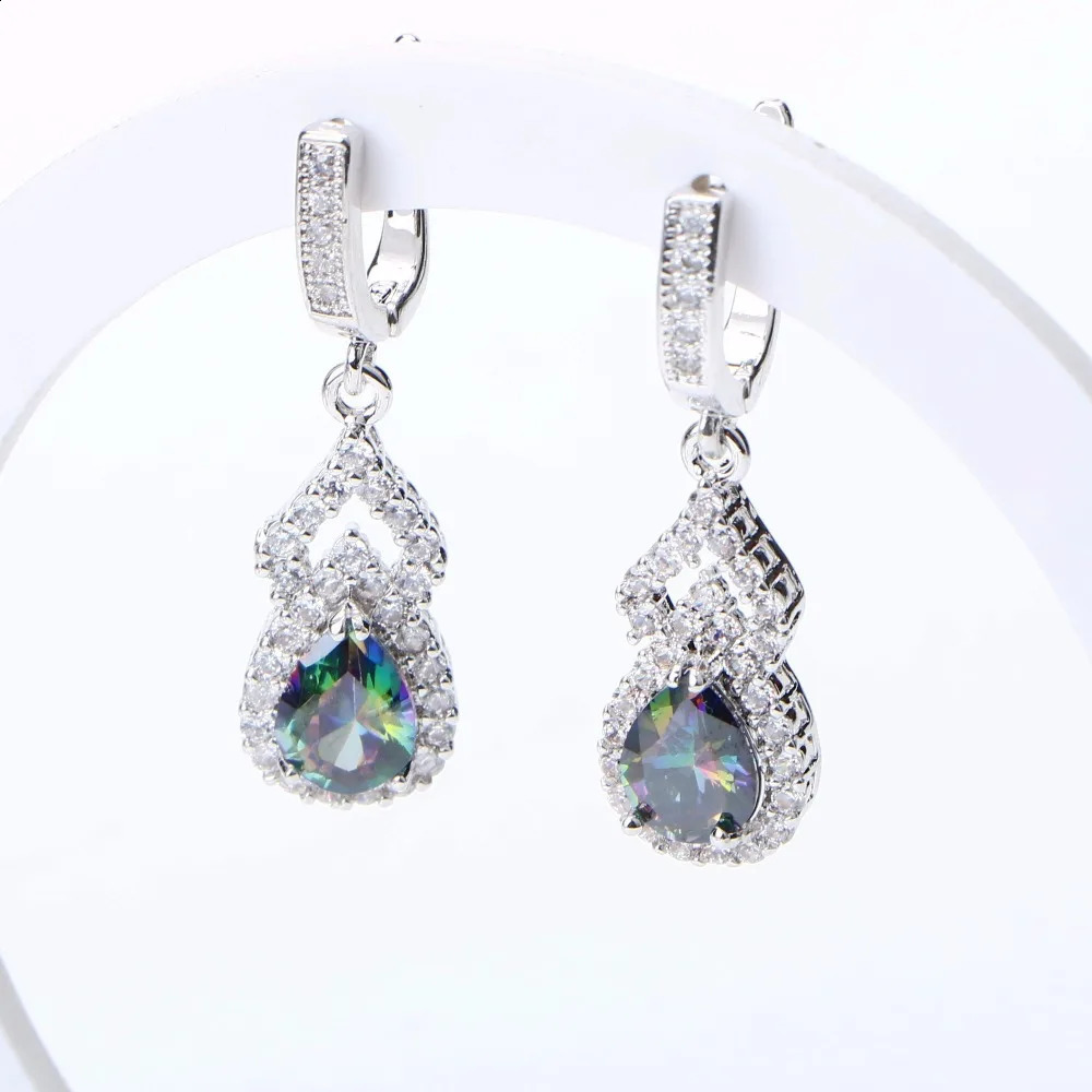Natural Rainbow Jewelry Set 925 Pure Silver Stone Womens Wedding Earrings Bracelet Ring Set Gift Box 240906